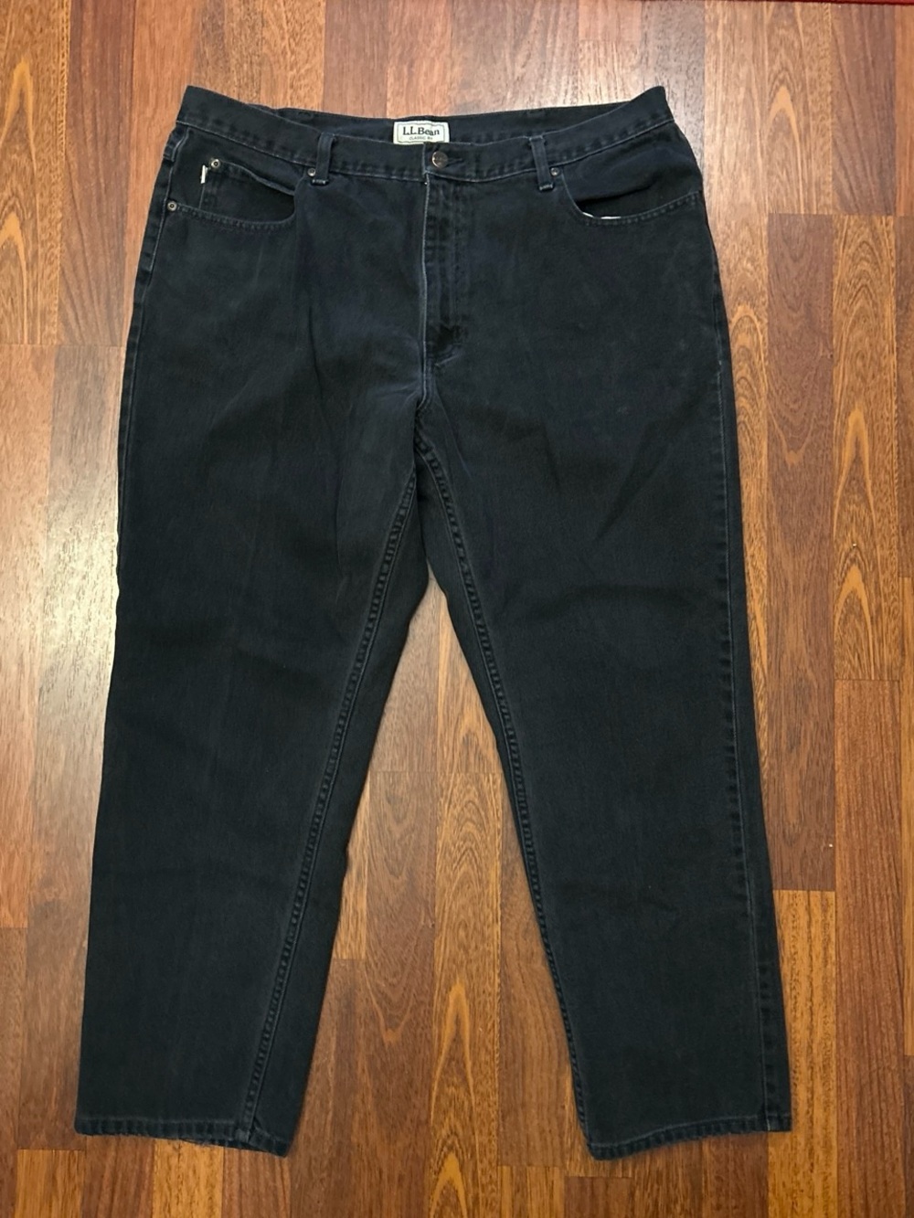 Vintage LL Bean Black Denim Jeans Classic Fit Size 40x30 Distressed